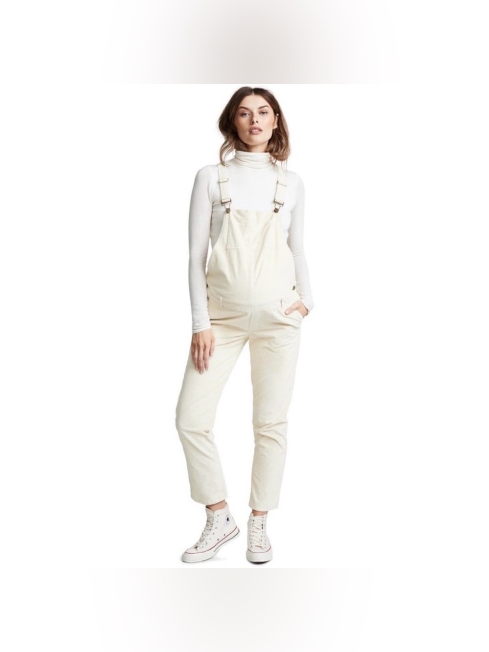 Hatch The Cord Maternity Overalls Ivory Corduroy Medium